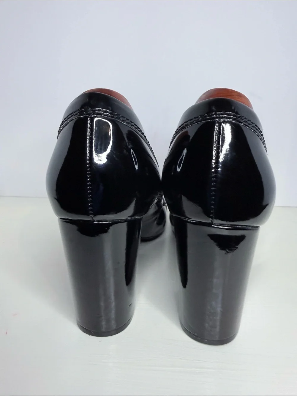 Marc Fisher Black Patent Loafers Silver Pyramid Studs Block Heel Pumps Size 9M